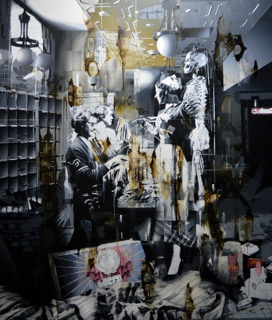 Lection in depository - Acrylic, oil and asphalt on canvas - 74.8 x 63 in.