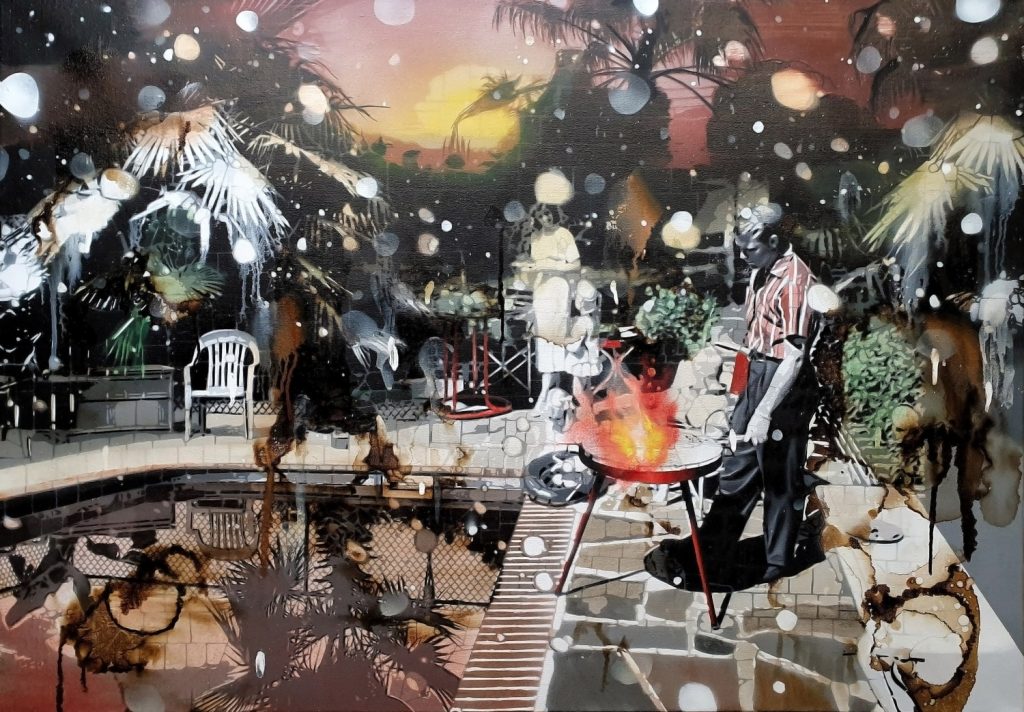 BBQ VI - Acrylic, oil and asphalt on canvas - 23.6 x 19.7 in.