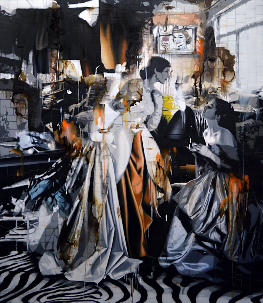 Tea at five - Acrylic, oil and asphalt on canvas - 59 x 51.2 in.