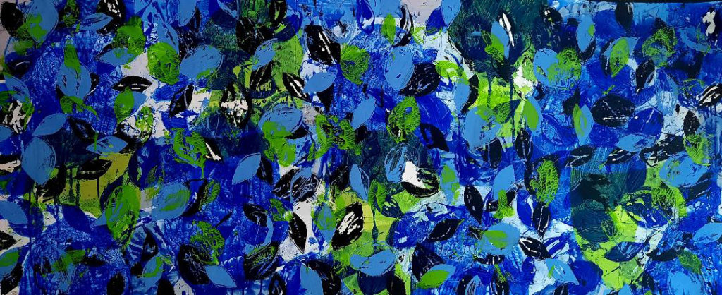 Everything is falling (into place), Acrylic on Yupo paper, 24 x 60 in.